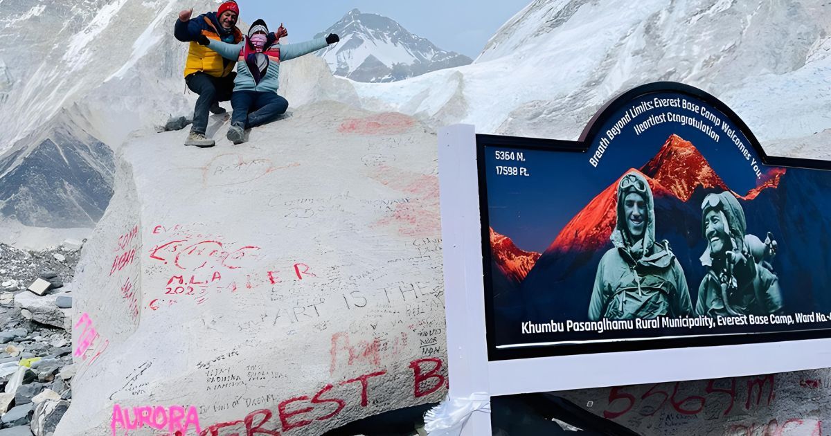 Is the board on Everest base camp replacing the iconic stone?